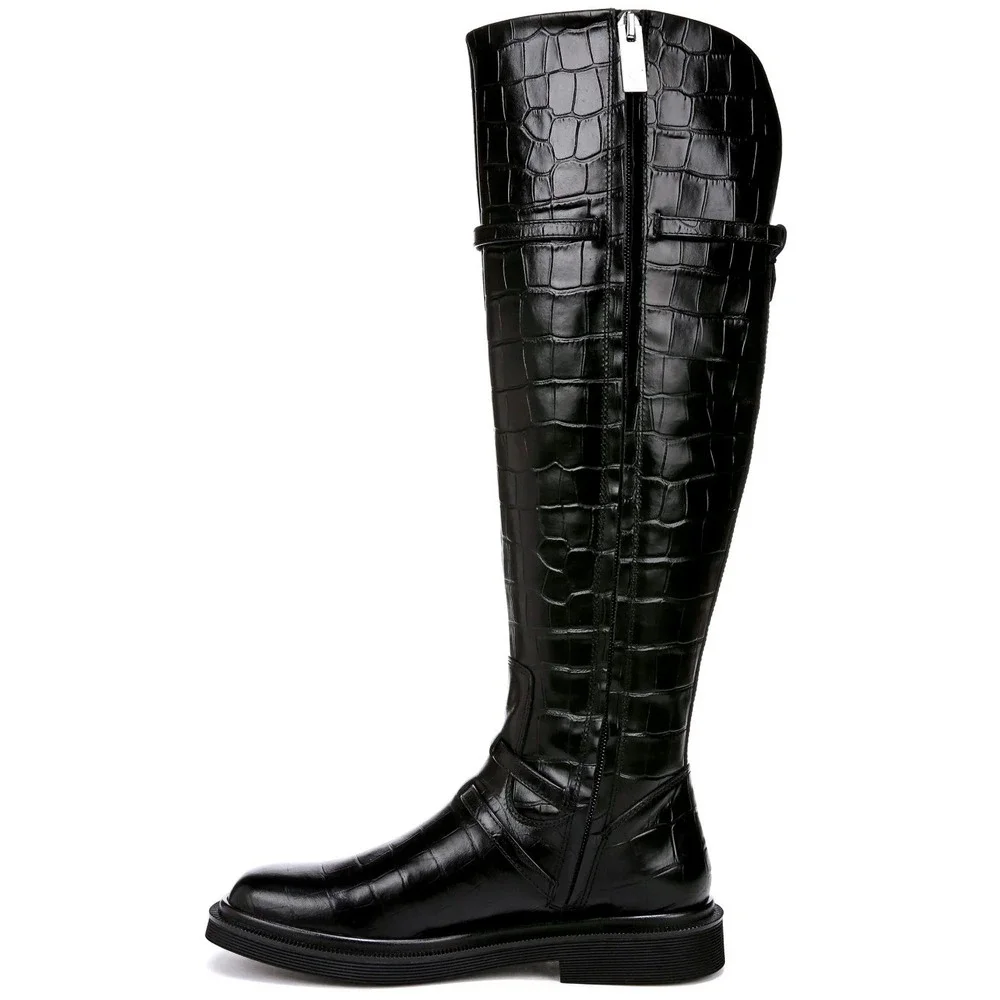 SARTO by Franco Sarto Ainsley Black Croc Embossed Leather Knee High Boots Size 7